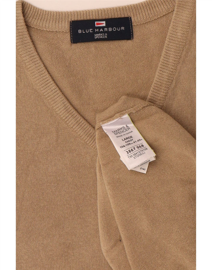 MARKS & SPENCER Maglione da uomo con scollo a V UK 41/43 Large Beige