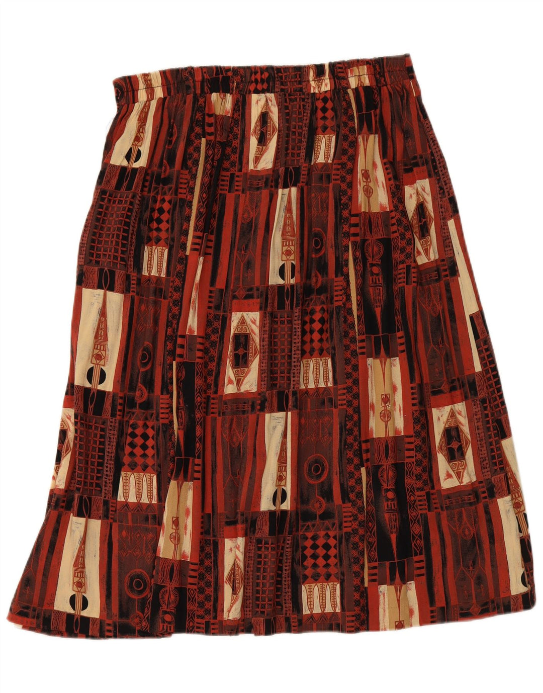 VINTAGE Womens A-Line Skirt UK 20 2XL W34 Brown Patchwork Viscose