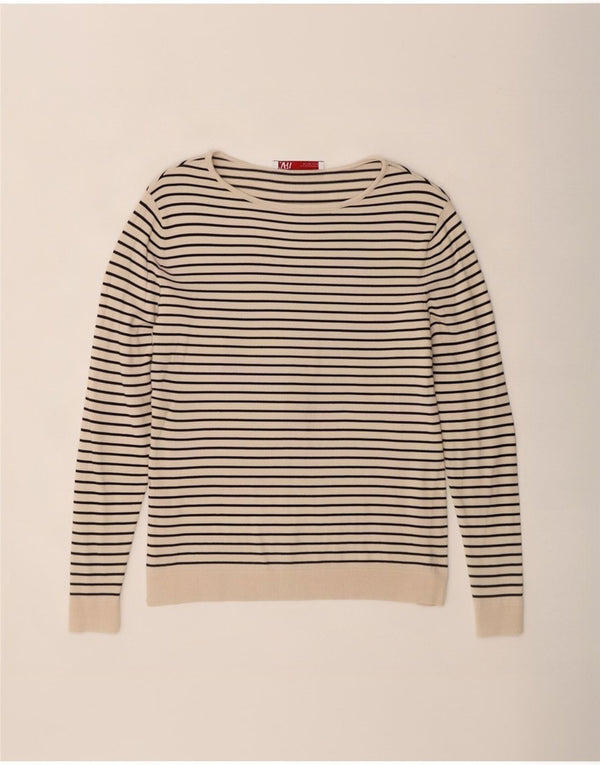 Maglione Zara da donna con scollo a barca UK 10 Small Beige Striped Nautical
