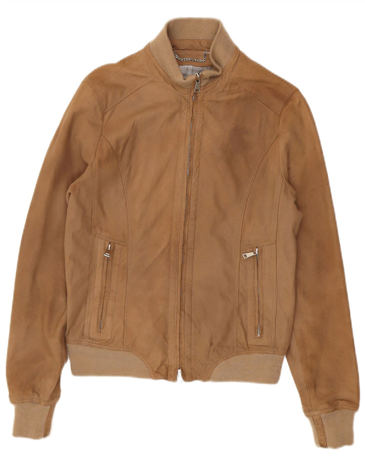 Bomber vintage da donna in pelle scamosciata IT 42 in pelle marrone medio