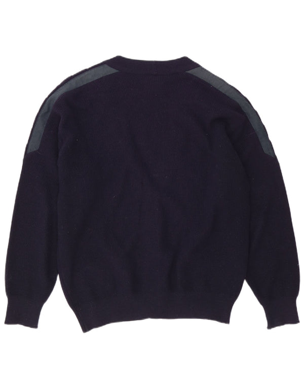 Maglione cardigan da uomo Navigare, lana merino color block medio blu navy