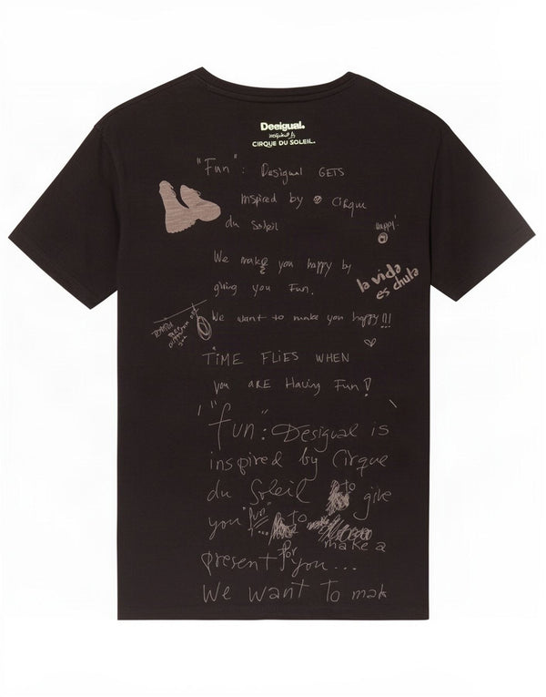 Desigual Mens Social Circle Football Graphic T-shirt Top Small in cotone nero