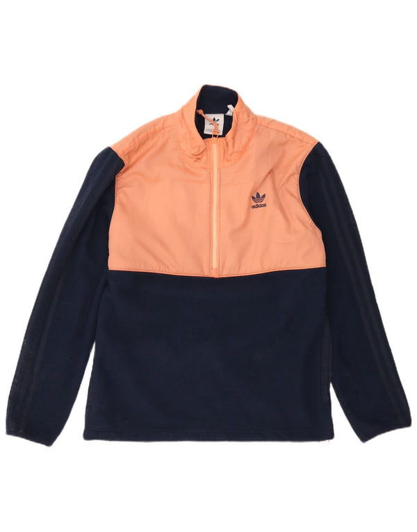 Maglione in pile da uomo Adidas con zip e collo, piccolo, in poliestere color block blu navy
