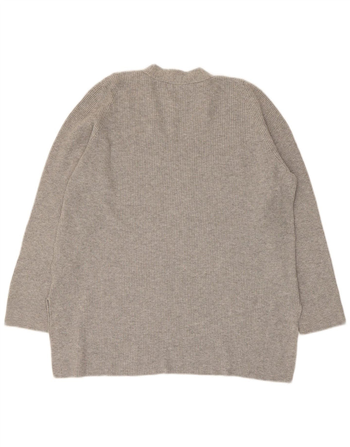 Maglione con scollo a V da donna Marks & Spencer UK 14 Large Viscosa grigia