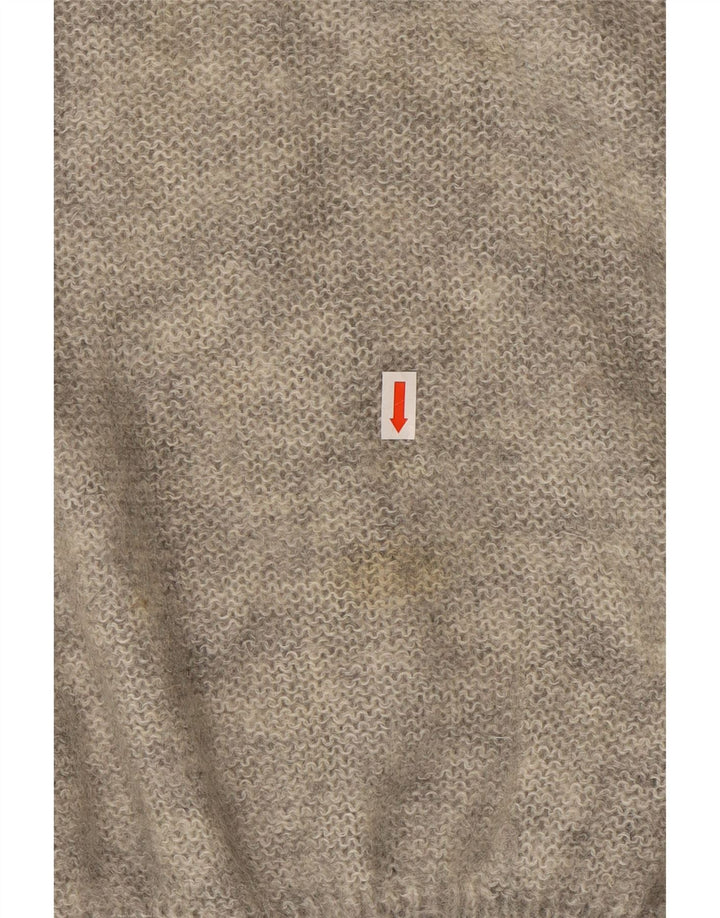 Maglione maglione collo alto da donna VINTAGE UK 18 XL Mohair floreale grigio