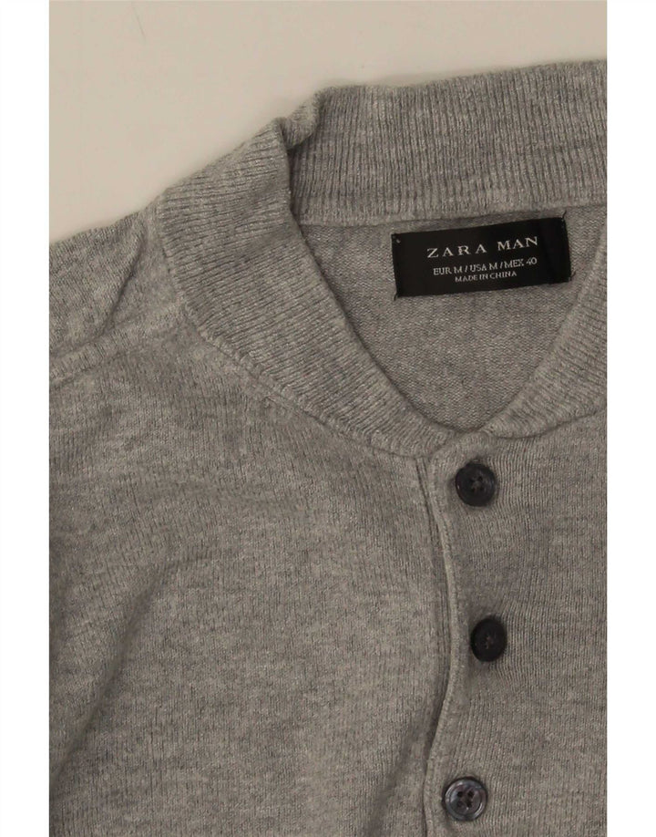 Maglione Zara da uomo a maniche corte con collo e bottoni Grigio medio