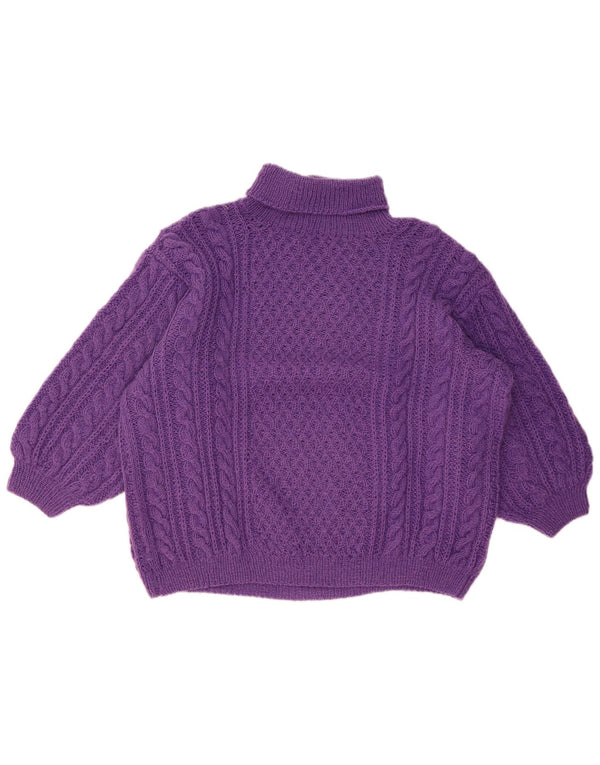 Maglione maglione vintage da donna con collo alto UK 14 grande viola
