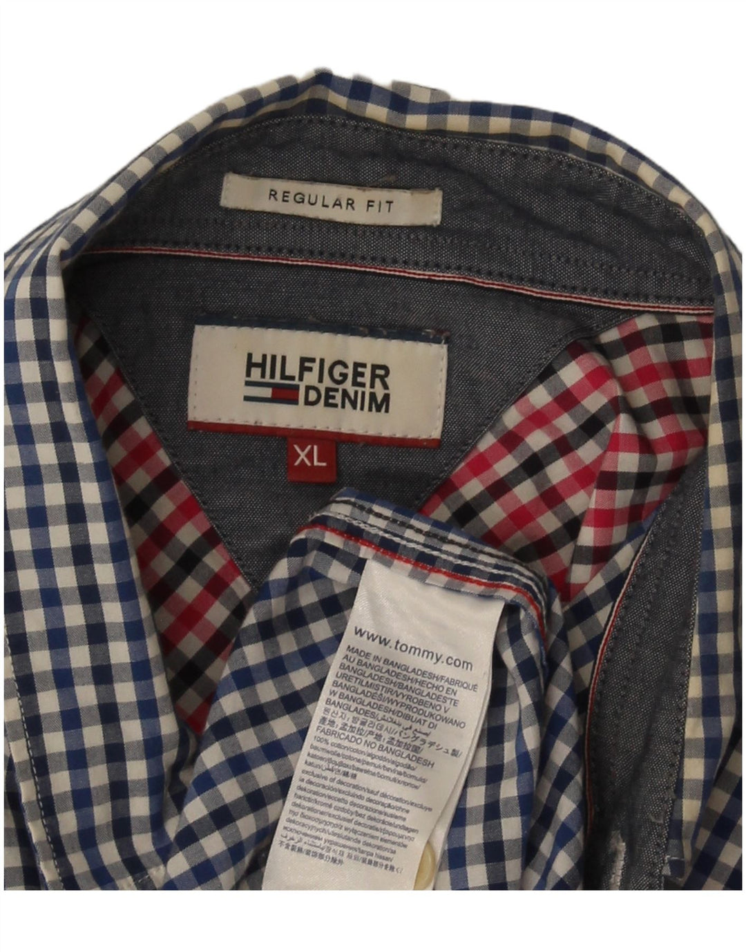 Camicia da uomo Regular Fit Tommy Hilfiger XL blu in cotone a quadretti
