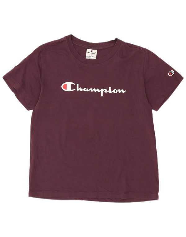 Champion Womens Graphic T-Shirt Top UK 14 Medium Burgundy