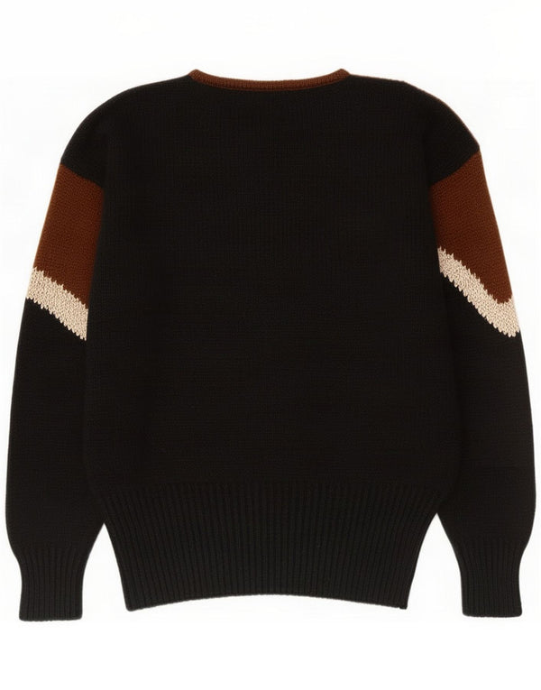Maglione vintage da donna con scollo a barchetta UK 14 Lana color block nero medio