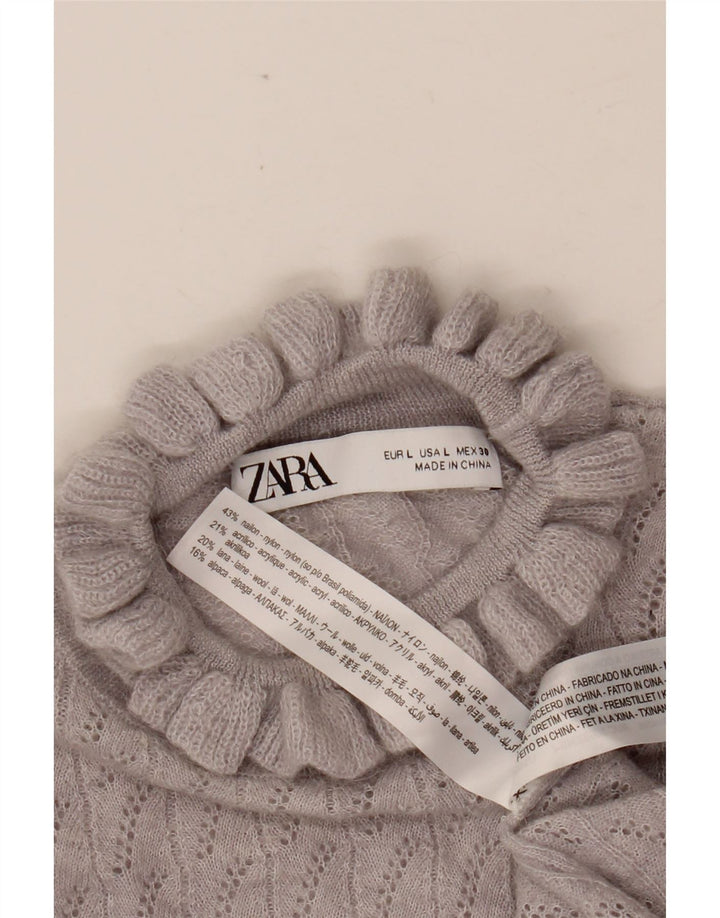 ZARA Maglione Corto da Donna con Collo Dolcevita UK 14 Grande Nylon Viola