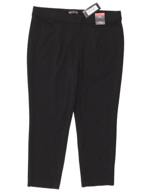 Pantaloni casual a vita alta da donna Marks & Spencer UK 18 XL W36 L26 Nero