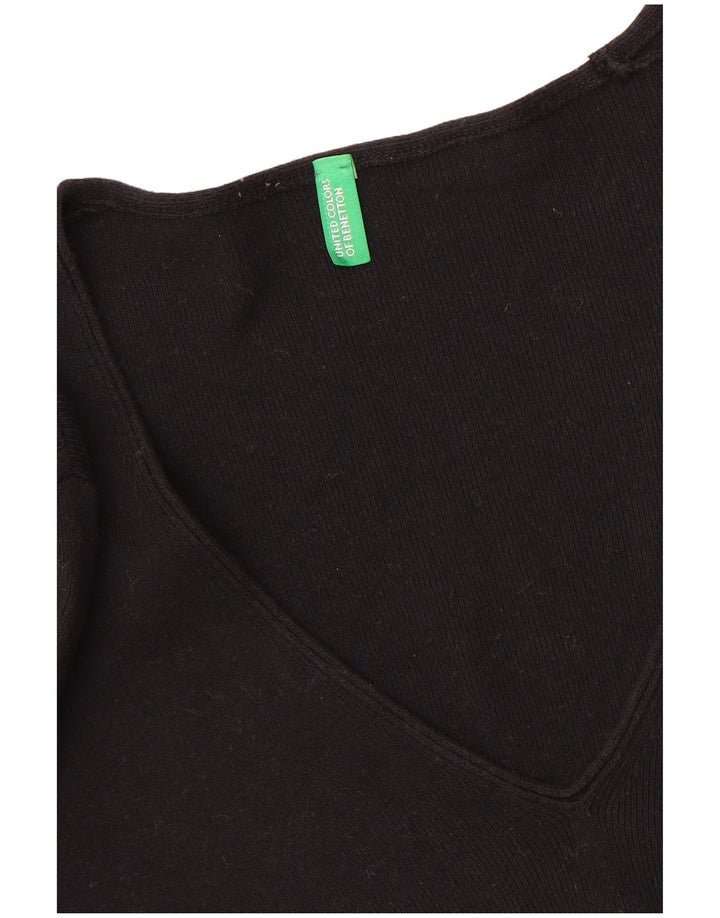 Maglione maglione con scollo a V da donna BENETTON UK 10 piccolo nero