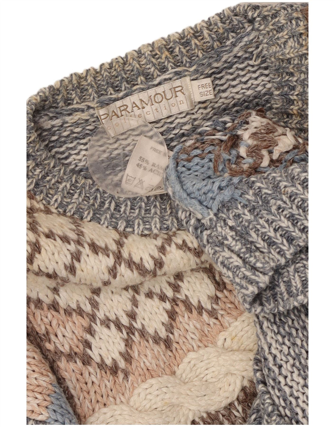 Maglione cardigan da donna PARAMOUR Taglia unica Patchwork Ramie blu