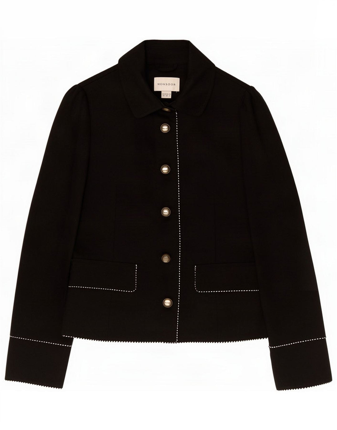 Monsoon Giacca blazer da donna a 5 bottoni UK 10 Small Black Cotton