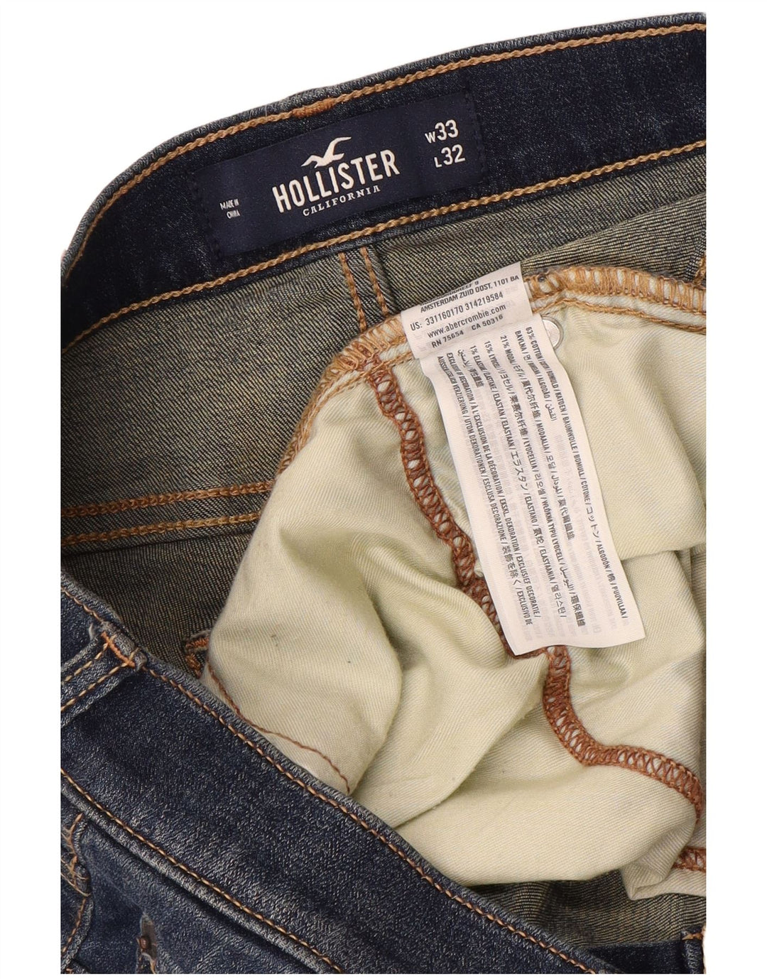 HOLLISTER Jeans slim invecchiati da uomo W33 L32 in cotone blu