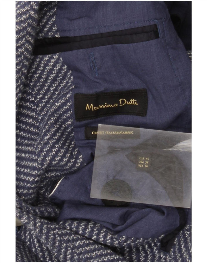 Giacca blazer da uomo a 2 bottoni lavorata a maglia Massimo Dutti EU 46 piccola spina di pesce blu