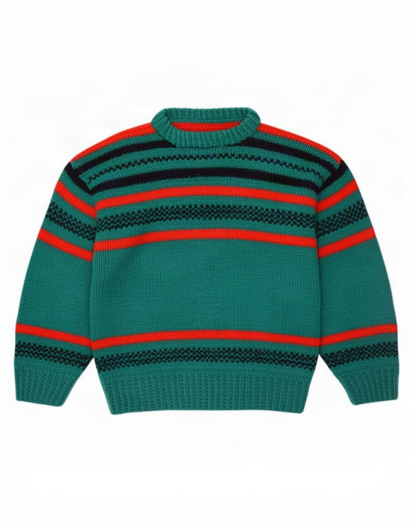 Maglione vintage da ragazzo girocollo 14-15 anni a righe verdi