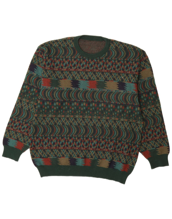 Maglione maglione girocollo da uomo VINTAGE IT 54 XL lana Fair Isle verde