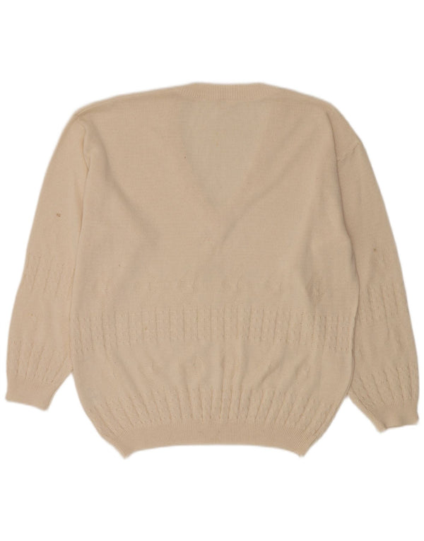 Maglione vintage da uomo con scollo a V IT 56 XL in cotone bianco