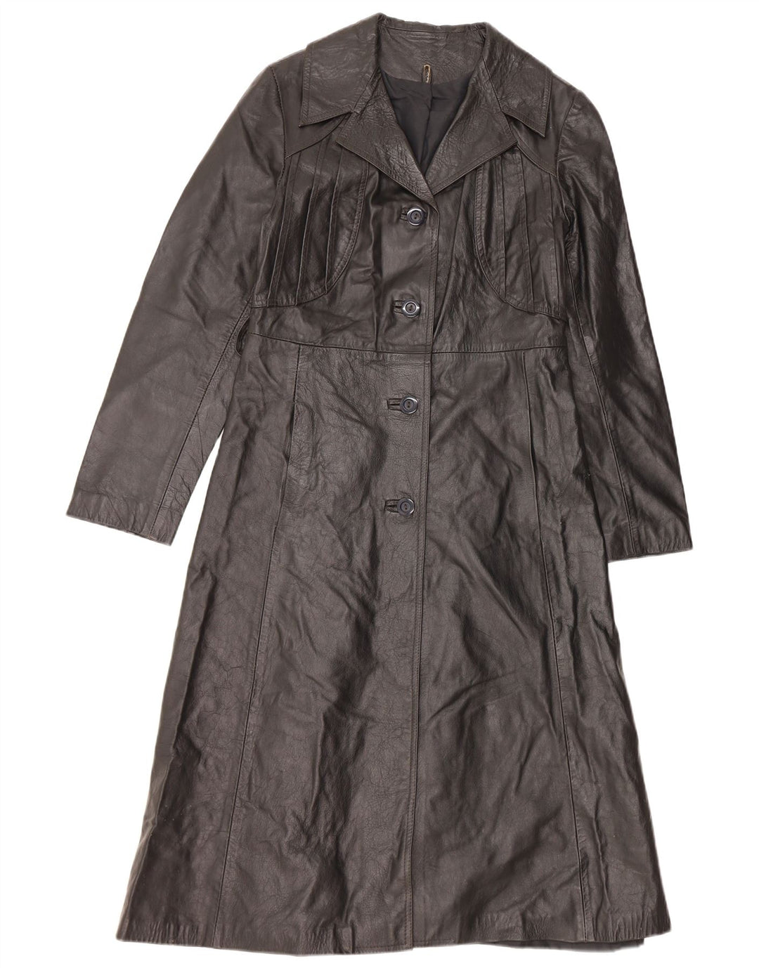 Cappotto in pelle da donna VINTAGE UK 10 piccolo in pelle nera