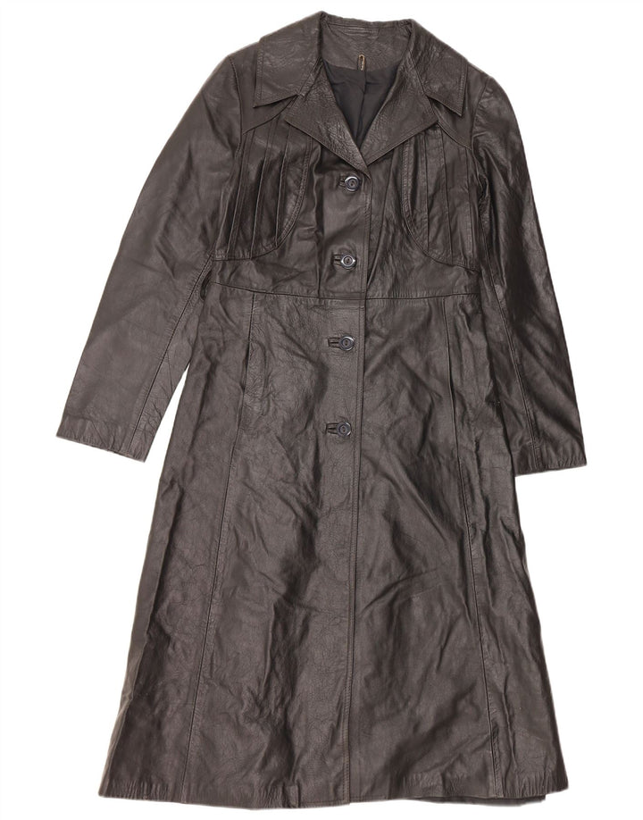 Cappotto in pelle da donna VINTAGE UK 10 piccolo in pelle nera
