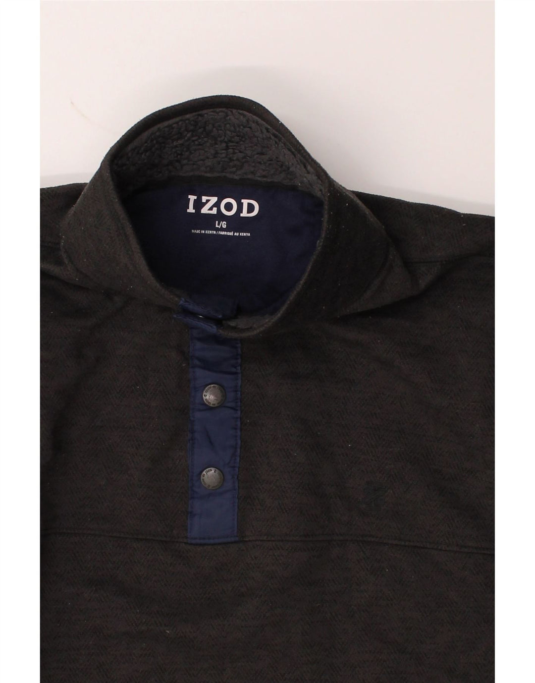 IZOD Mens Button Neck Sweatshirt Jumper Large Grey Herringbone Polyester Vintage Izod and Second-Hand Izod from Messina Hembry 