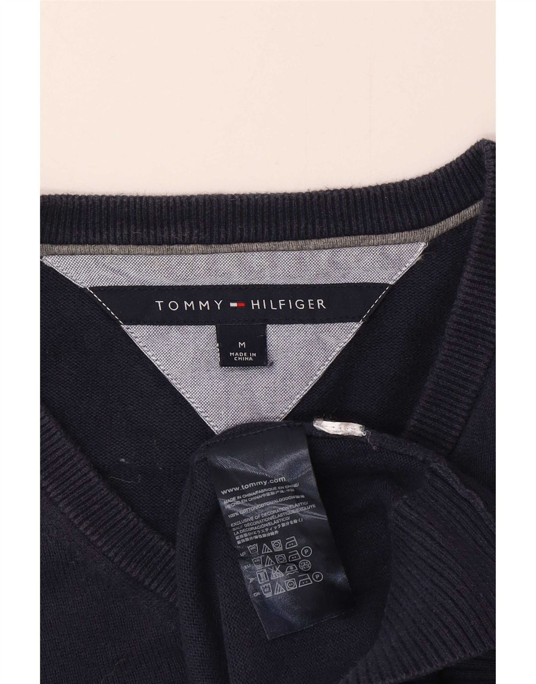 Maglione maglione con scollo a V da uomo Tommy Hilfiger cotone medio blu navy