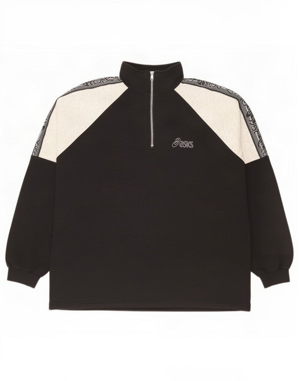 Felpa Asics da uomo con grafica con zip e collo, maglione 2XL, cotone color block nero