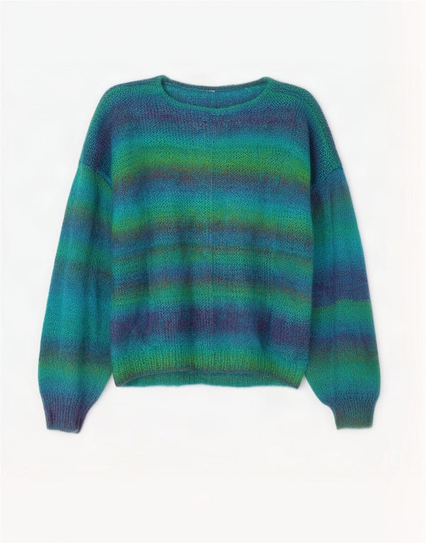Maglione maglione vintage da donna con scollo a barca UK 16 grandi strisce multicolori