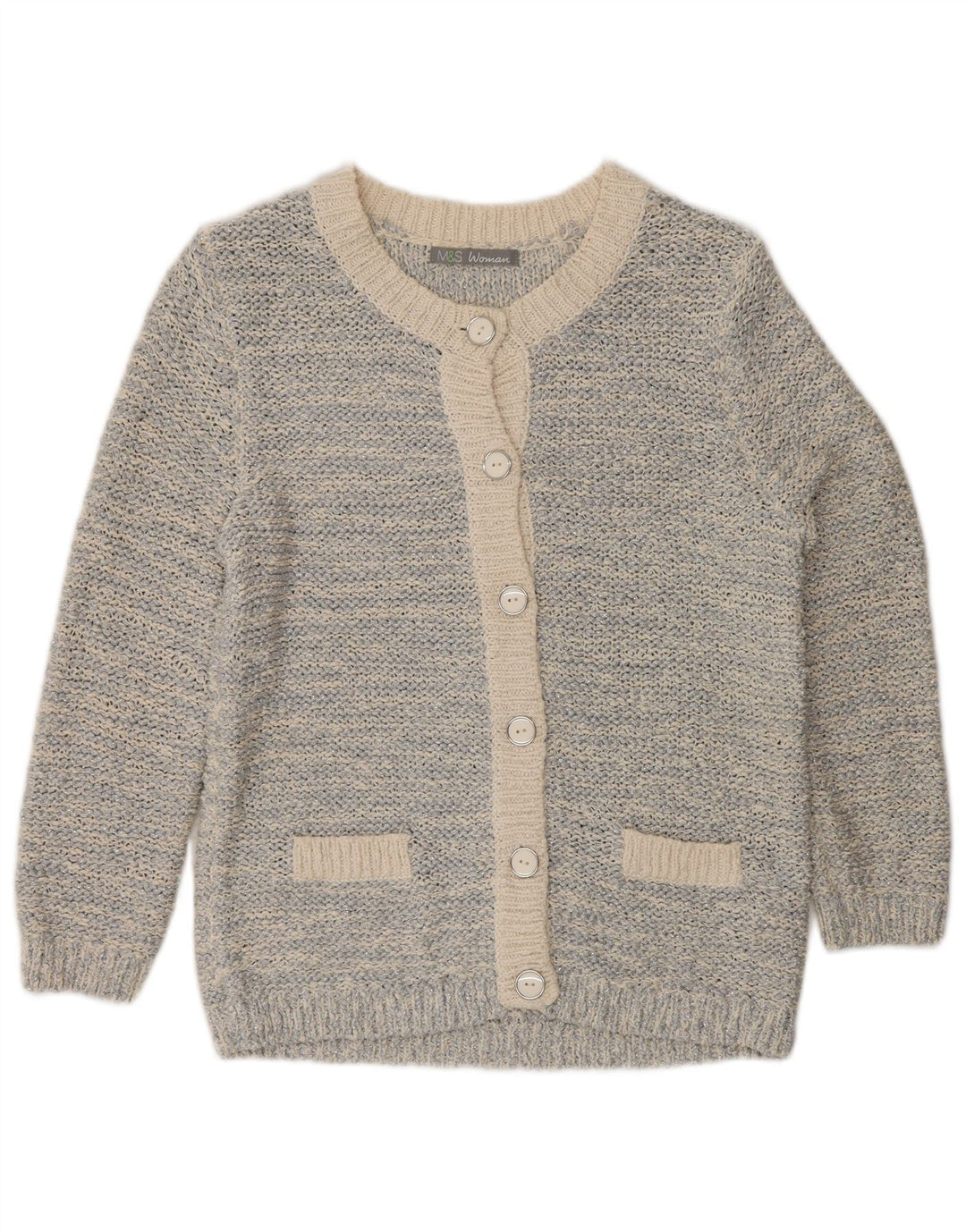 Maglione cardigan da donna Marks & Spencer UK 12 medio argento chiazzato