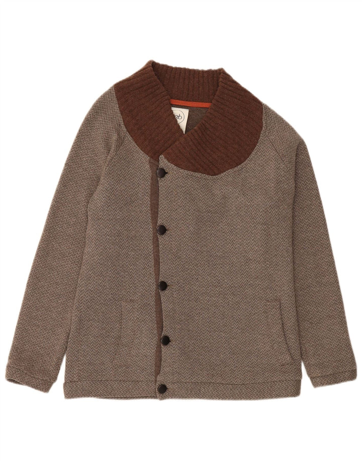 Maglione cardigan da uomo vintage in cotone Chevron grigio medio