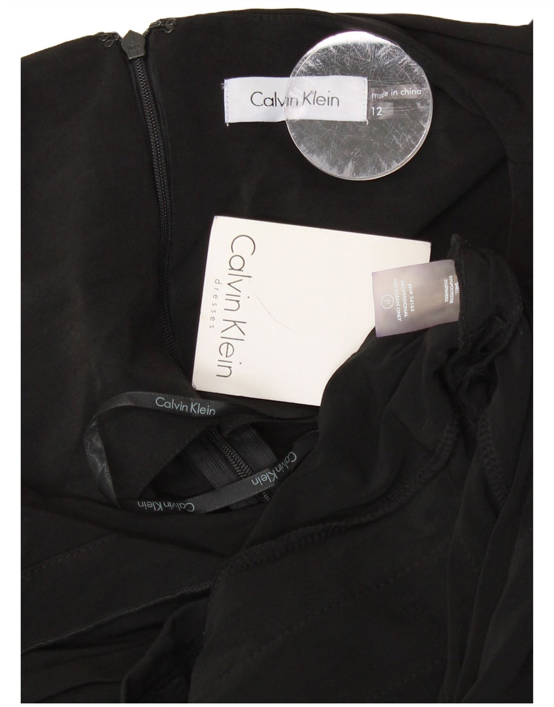 CALVIN KLEIN Abito tubino senza maniche da donna US 12 Large Nero Poliestere