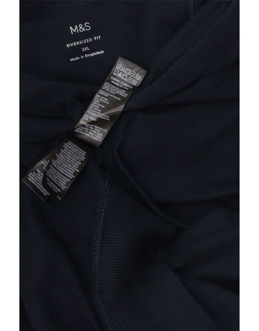 MARKS & SPENCER Felpa con cappuccio oversize da uomo 2XL Cotone blu navy