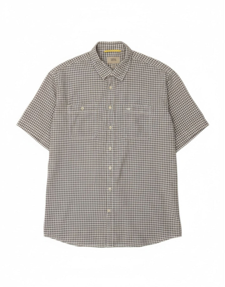 Camicia da uomo a maniche corte con vestibilità regolare Camel Active 2XL in cotone a quadretti grigio