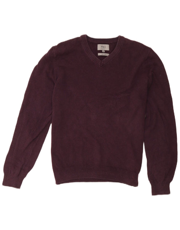 Maglione con scollo a V da donna Marks & Spencer UK 14 Cotone bordeaux medio