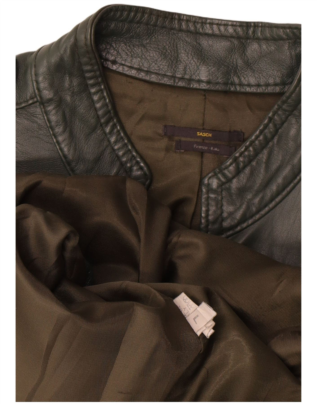 Giacca in pelle corta militare da donna Sasch UK 14 grande verde