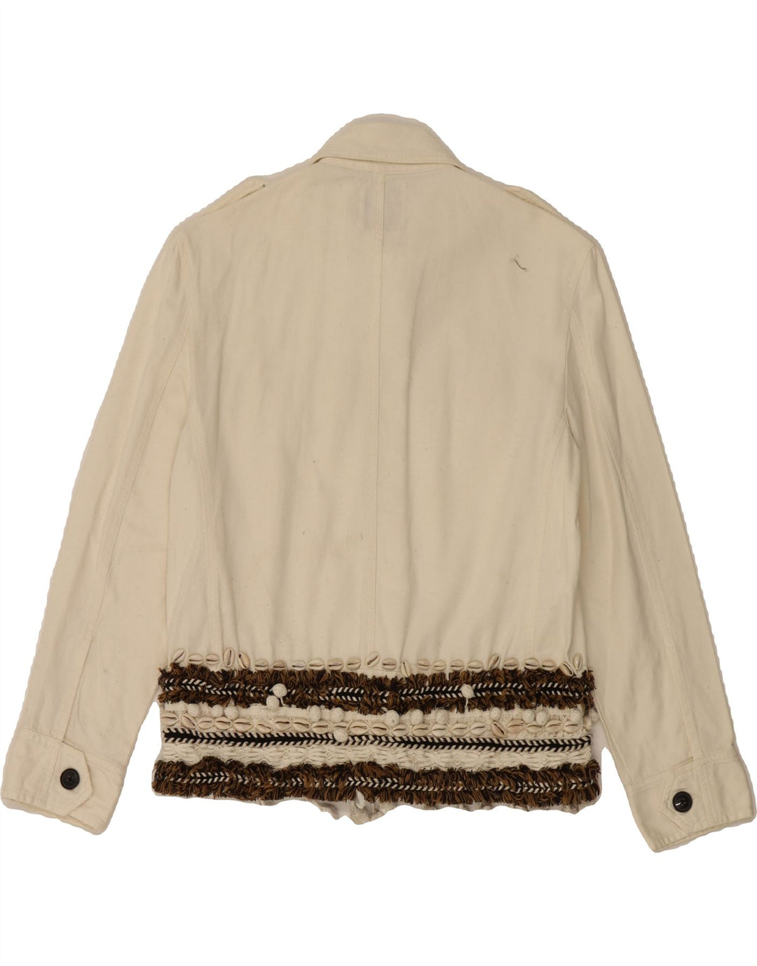 ZARA Womens Denim Jacket UK 6 XS Off White Striped Cotton Vintage Zara and Second-Hand Zara from Messina Hembry 