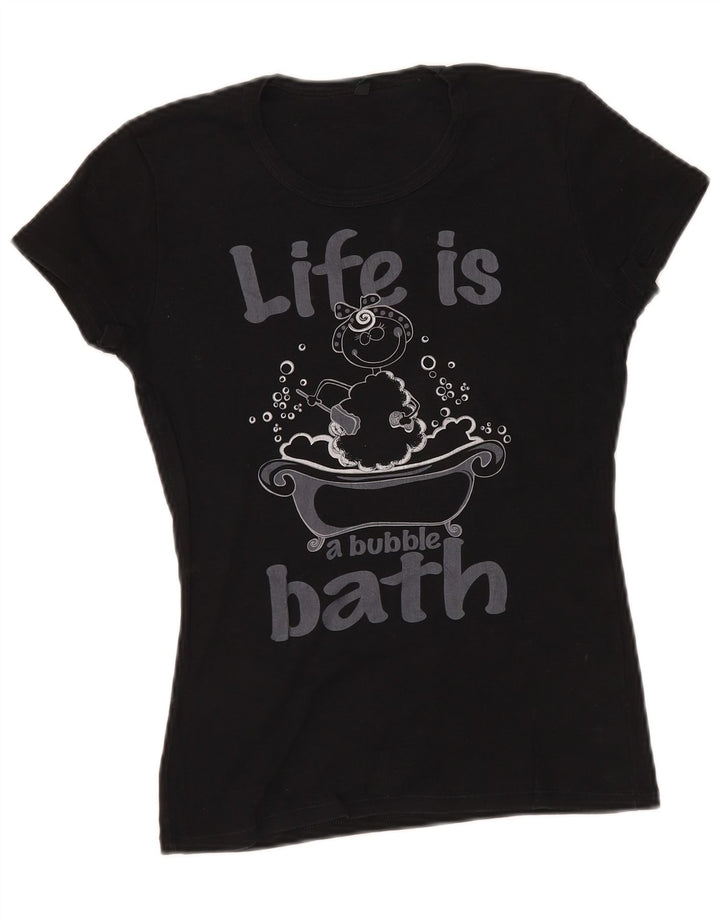 T-shirt grafica da donna BENETTON Top UK 8 piccola nera