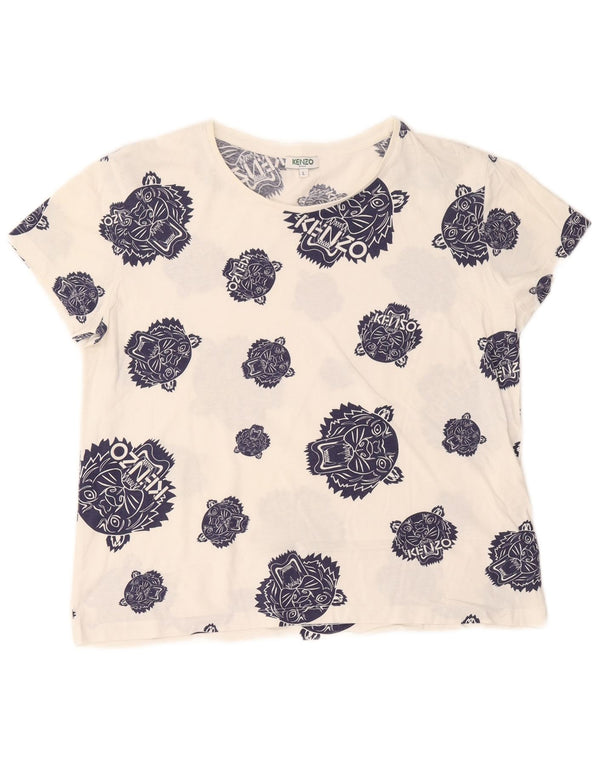 T-shirt grafica da donna Kenzo Top UK 16 grande cotone bianco