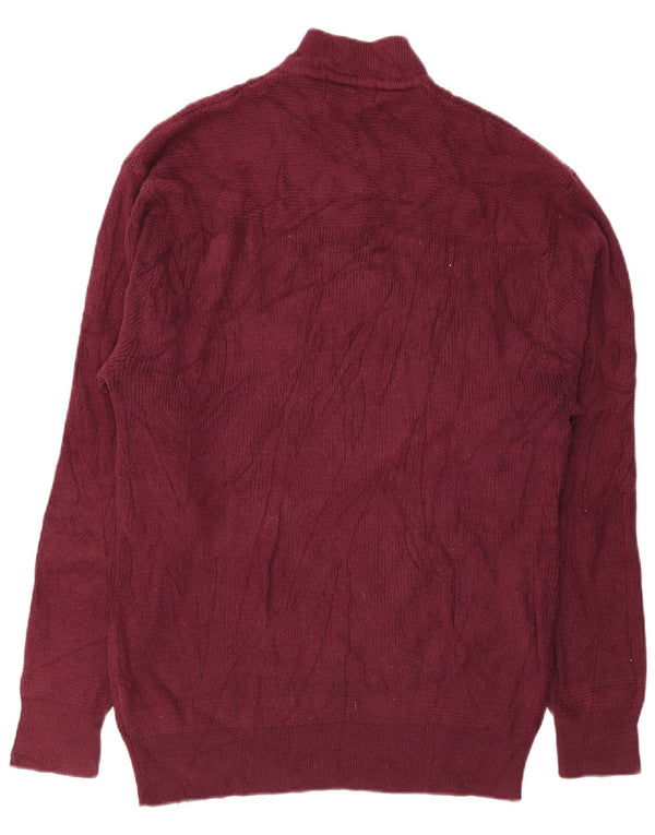 Eddie Bauer Maglione da uomo con collo alto e bottoni XL in cotone bordeaux