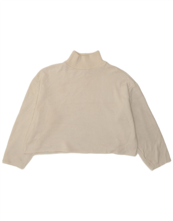 Top corto da donna Zara vestibilità ampia a maniche lunghe UK 16 grande poliestere bianco