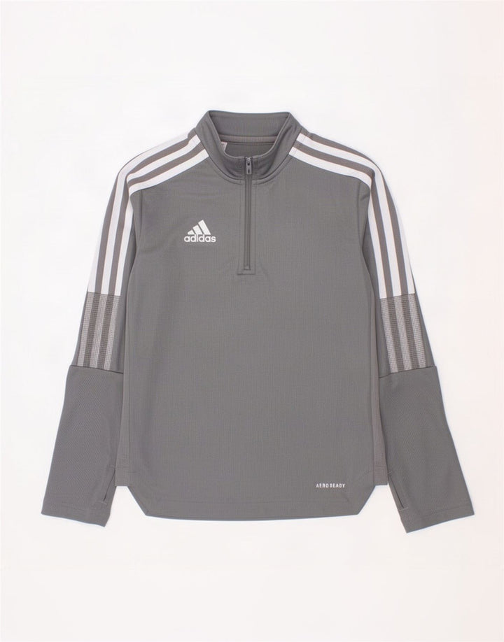 Top della tuta da ginnastica Adidas Aeroready Zip Neck Pullover da bambino 7-8 anni Grigia