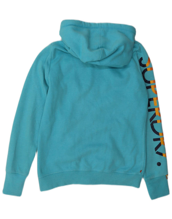 Felpa con cappuccio e zip grafica da donna Superdry UK 16 grande cotone blu