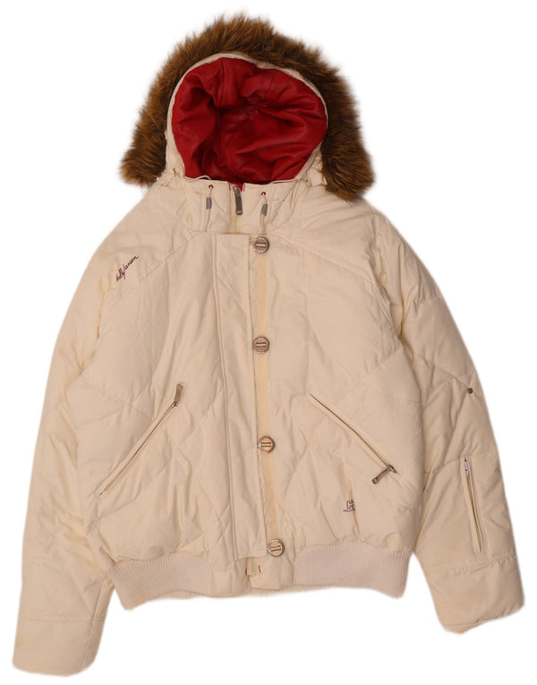 Giacca imbottita con cappuccio da donna Helly Hansen UK 18 XL nylon bianco sporco