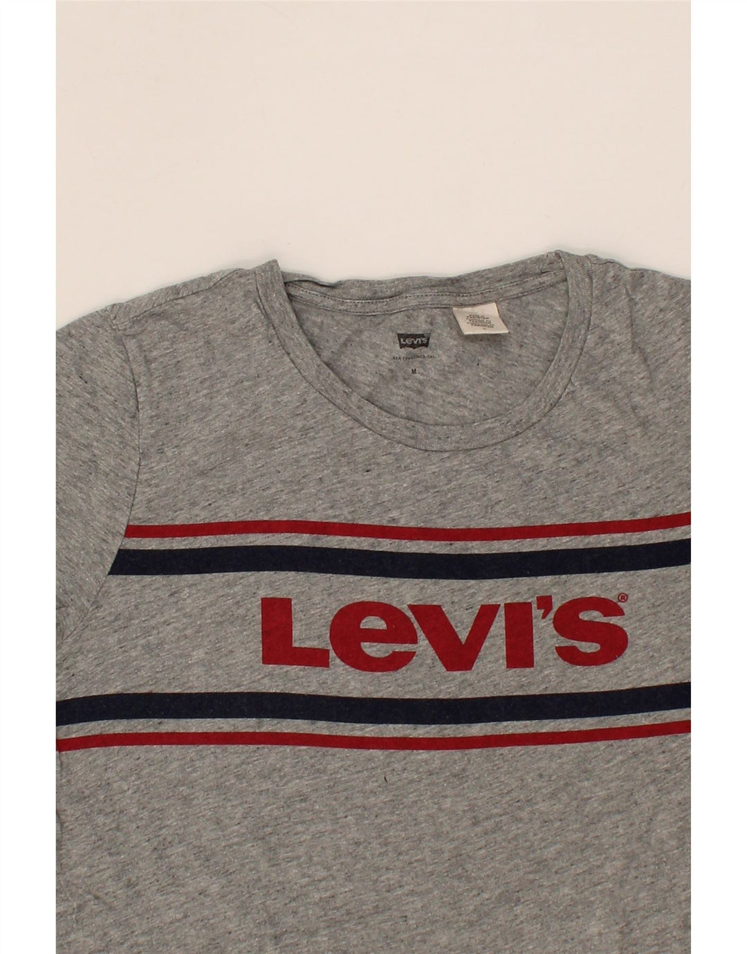 LEVI'S Womens Graphic T-Shirt Top UK 14 Medium Grey Striped Cotton Vintage Levi's and Second-Hand Levi's from Messina Hembry 