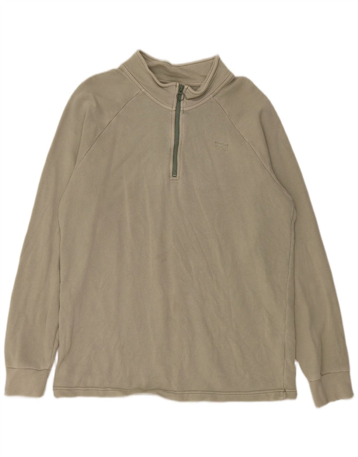 REEBOK Felpa con collo con zip da uomo Maglione grande in cotone kaki