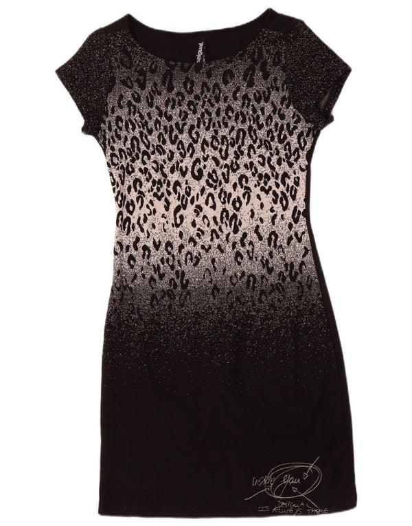 Desigual Abito tubino grafico da donna UK 10 Piccola stampa animalier nera