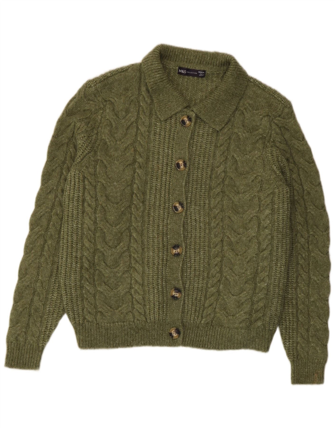 Maglione cardigan corto da donna Marks & Spencer UK 14 Acrilico verde medio