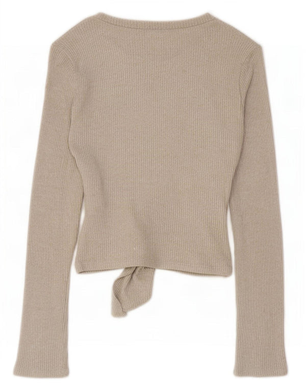 Top Zara da donna con allacciatura sul davanti a maniche lunghe UK 10 piccolo in viscosa beige